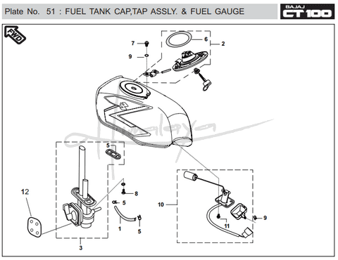 This is an image of Fuel Tank Cap Tap Assembly - Boxer CT 100 EU2