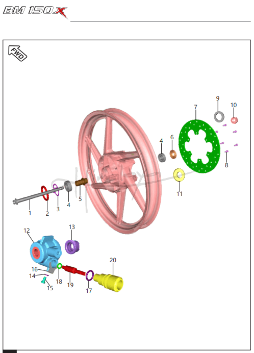 This is an image of Front Hub for Disc Brake - Boxer 150X