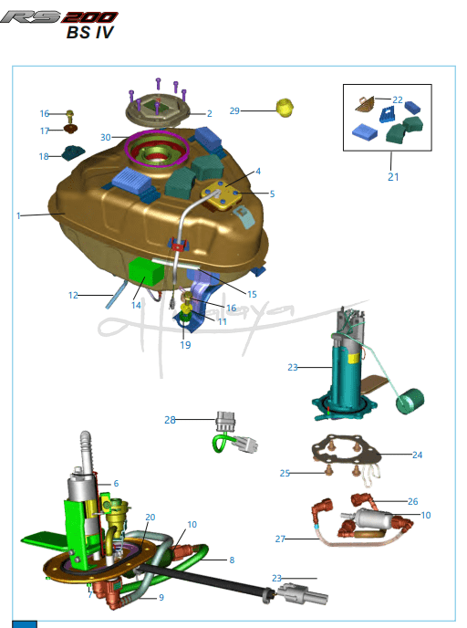 This is an image of Petrol Tank Cap Tank and Gauge Fuel - Pulsar RS 200