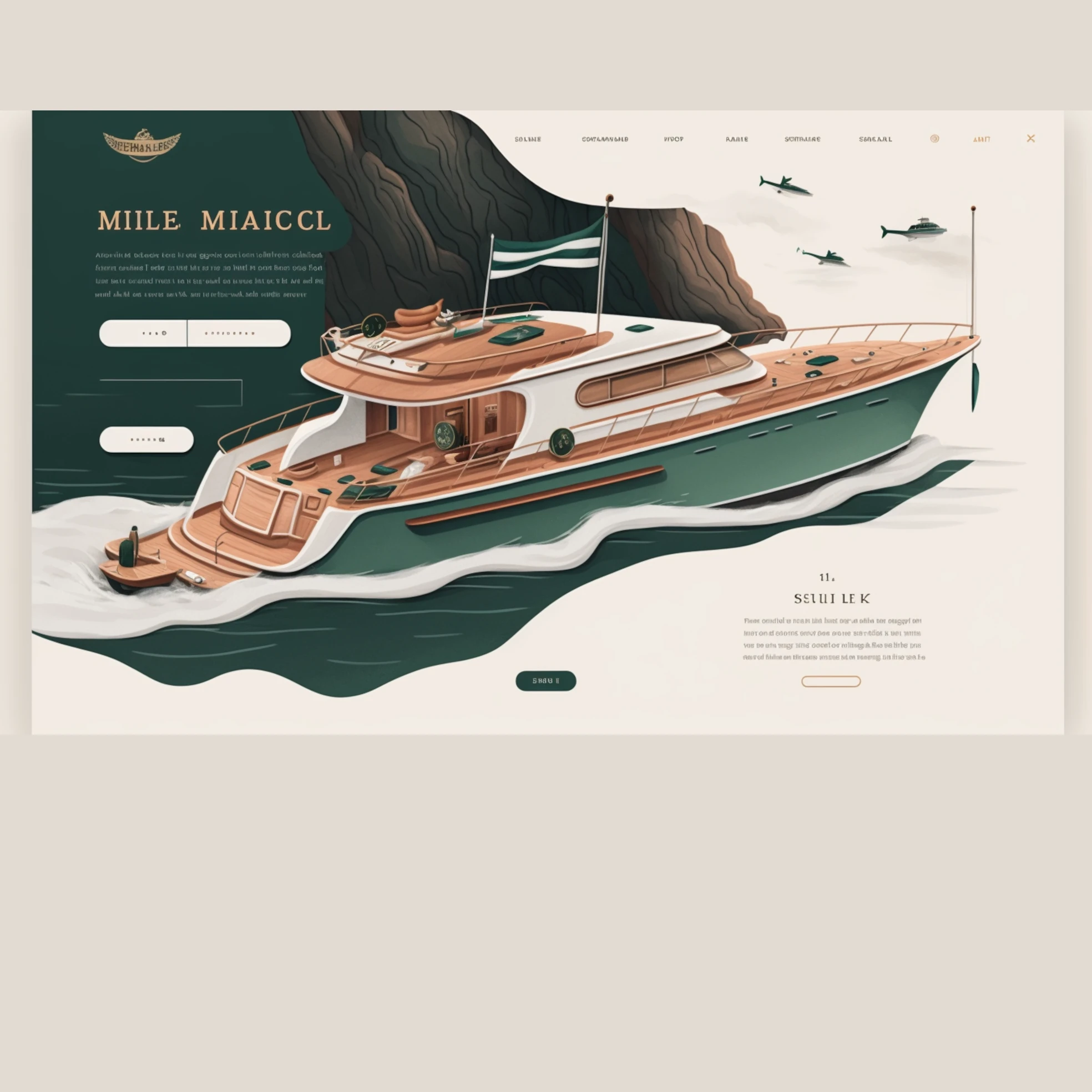 Website header design with logo, navigation links, and search bar